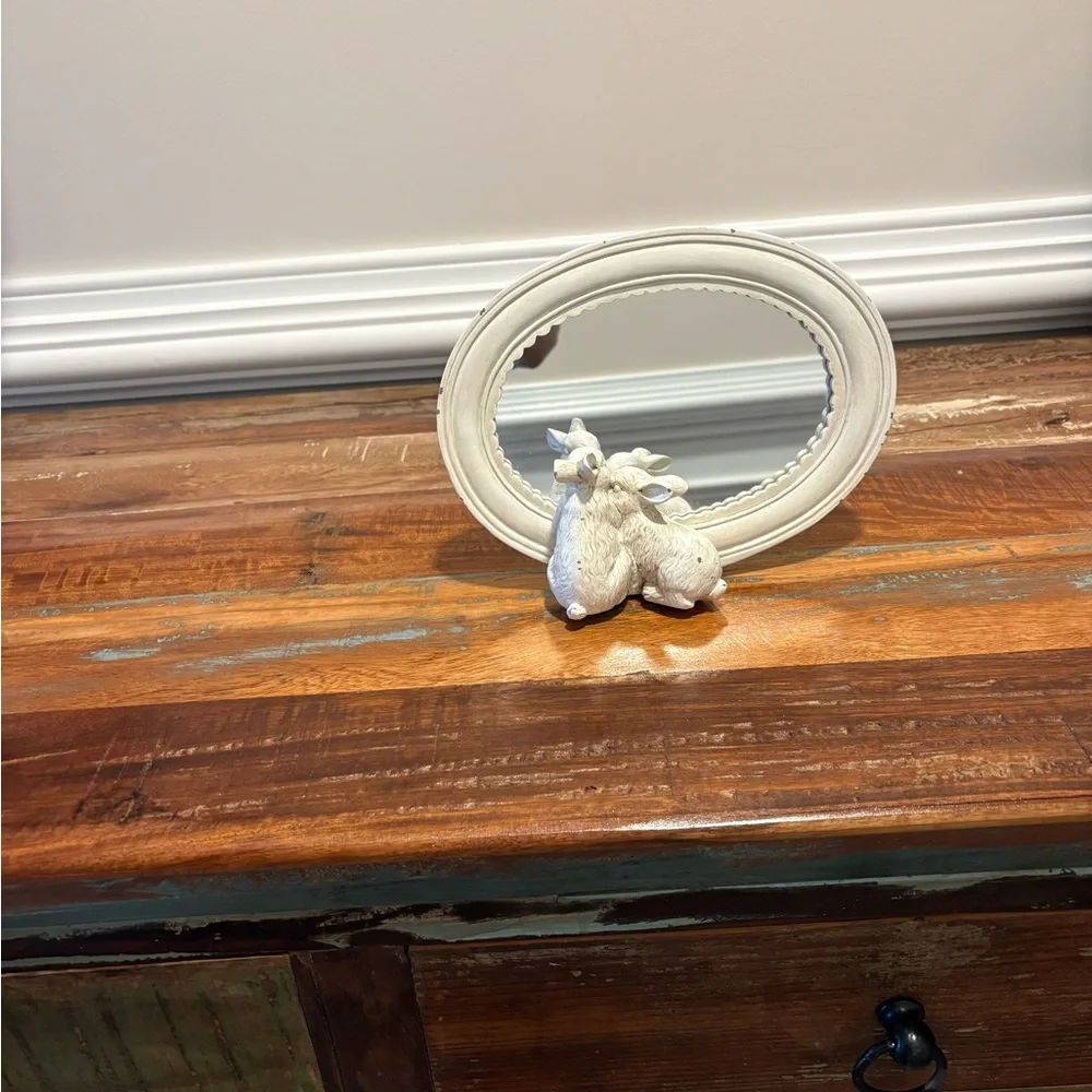 Rustic Cream Rabbit Figurine with Mirror